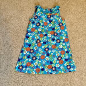 Hanna Andersson 100% cotton Blue floral sleveless shift dress size 3 to 4T